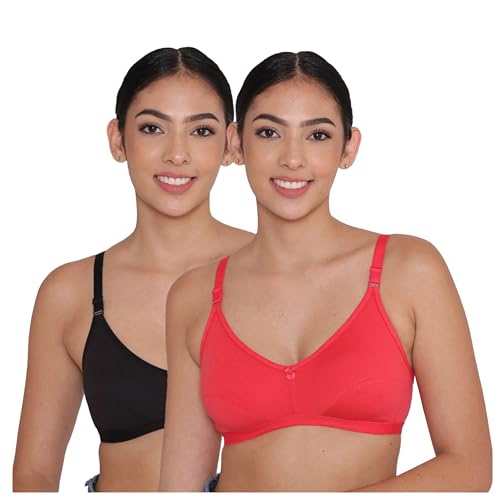 Image of INKURV Everyday Bra for Women's and Girls | Non Padded | Non Wired | Full Coverage Bra in Rich Cotton Fabric - Paris | Combo of 2 |