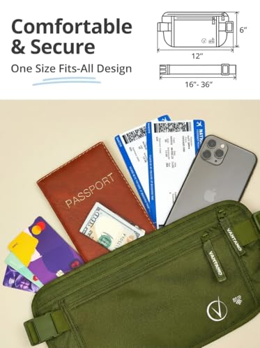 Image of Vantamo Money Belt with RFID For Men & Women, Hidden Passport Holder for Travel, 2 Compartment Travel Fanny Pack for Women Anti Theft