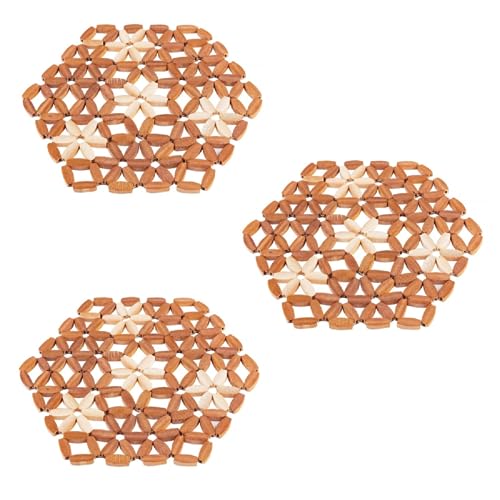 KIT Jogo 3 pç Descanso Suporte Protetor Apoio de Panela Hexagonal 19x19cm Madeira Bambu MARAMASHOP