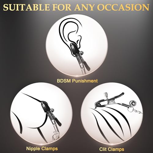 Image of BDSM Nipple Toys 3PCS Adjustable Metal Nipple Clamps with 12 Replacement Rubber Sleeves, Nipple Clips for Women Men Couples, Bondage Breast Stimulation Sex Toys for Adult Fetish Play