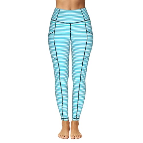 Leggings con estampado de rayas azules para mujer y bolsillos de gimnasio 2