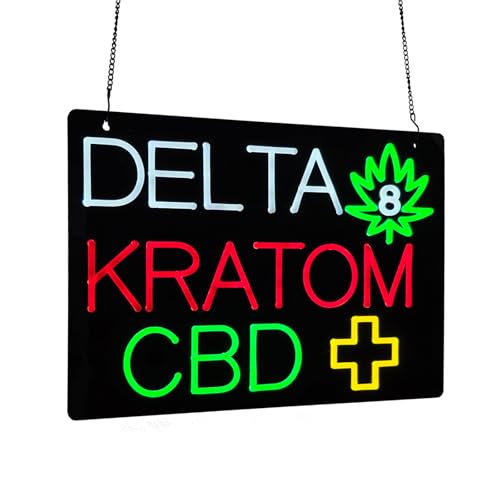 Kratom Panneau Néon LED pour CBD Shop et Fumeur - Enseigne Lumineuse Vitrine 51x36 cm