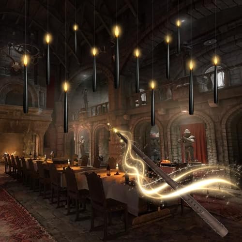 Image of kakoya Flameless Floating Candles with Wand，12 Pcs Magic LED Hanging Taper Candles，Flickering Battery Operated Taper Candle with Wand Remote for Halloween Decorations Best Gift（Black）