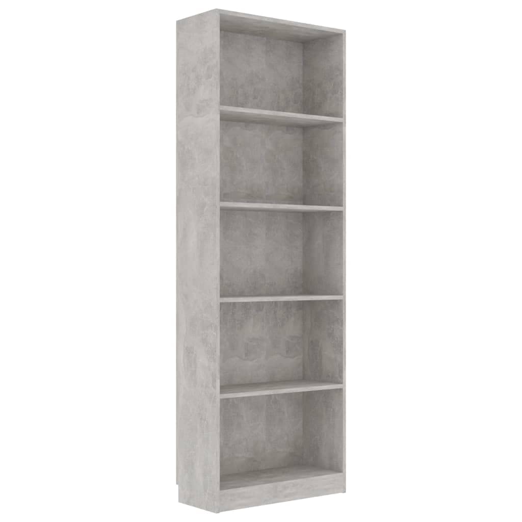 vidaXL 5-Tier Book Cabinet Living Room Home Office Bookcase Storage Rack Organiser Display Stand Furniture Concrete Grey Engineered Wood — image 1