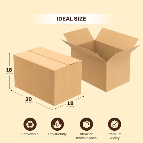 Image of BonKaso 5 Ply Corrugated Boxes for Packaging | 30 inchx19 inchx18 inch (Pack of 3) | Brown Cardboard Packing Boxes for Shipping, Moving & Storage | Large Carton Boxes for Courier & Goods Transportation
