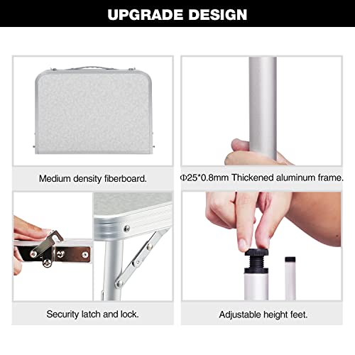 Redcamp Small Camping Table 2 Foot, Portable Aluminum Folding Table Adjustable Height Lightweight For Picnic Beach Outdoor Indoor, White 24 X 16 Inch (3 Heights) #TOP3