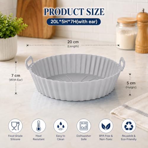 Image of Cutting EDGE Silicone Air Fryer Basket | Non Stick & Reusable Baking Tray | Round Liners with Ear Handles, Heat Resistant Oven Cooking Accessories (Set of 2, Black & Grey - Color)