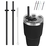 Silicone Straw for Yeti Rambler, 2PCS Reusable Straws & 1 Cleaning Brush for Yeti 30/20 oz Tumbler with Magslider Lid, Adjustable Drinking Straws Accessories Patent Pending (Black)