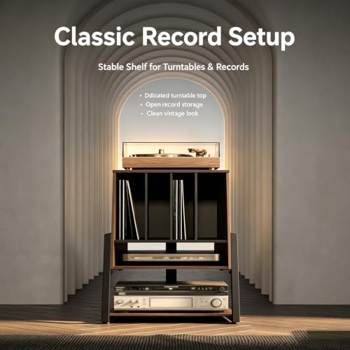 BQZKTVED Meuble HiFi Noyer et Métal Vintage, Étagère pour Platine Vinyle – vue 3
