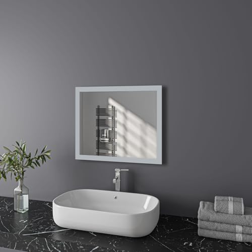 Finmrys Bathroom Mirror with LED Lights, 600 x 500 mm Illuminated Bathroom Mirror with Demister Dimmable 3 Colour Light Memory Function Horizontal/Vertical - Image 9