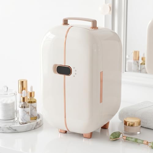 Image of muhub Portable Skincare Mini Fridge, 12L Capacity 3 Temp Modes & 360° Circulation Cooling with 5 Detachable Door Racks, Ultra Quiet Cosmetic Cooler for Makeup, Serums & Facial Masks, White