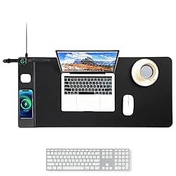 VOVIPO 3 in 1 Wireless Charging Mouse Pad, Desk Mat with Wireless Charger Multiple Devices Compatible with Watch/iPhone/Airpods, Large Desk Mat(80 x 40cm) for MacBook, PC, Laptop-Black