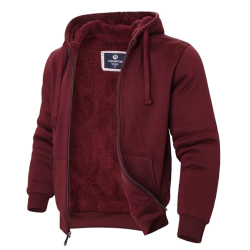 Image of LeeHanTon Sherpa Lined Hoodies for Men Heavyweight Full Zip Up Sweatshirt Thick Fleece Winter Warm Work Jackets Plus Size