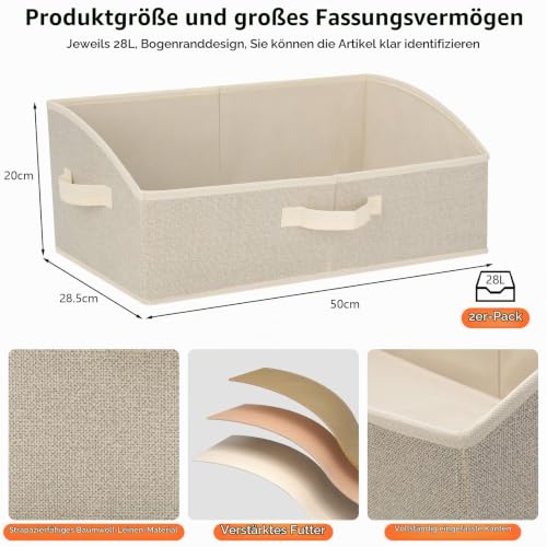 AiQInu Aufbewahrungsbox 2 Stück mit Griffen 28L,Faltbare Aufbewahrungskorb stoff 50x28.5x20cm,Großer Körbe Aufbewahrung… – Ansicht 3