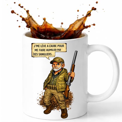 Générique Mug Humour Chasseur Grincheux - Tasse Chasse 325 ml - Idée Cadeau Anniversaire, Fêtes, Noël - Mug Blanc Imprimé en France