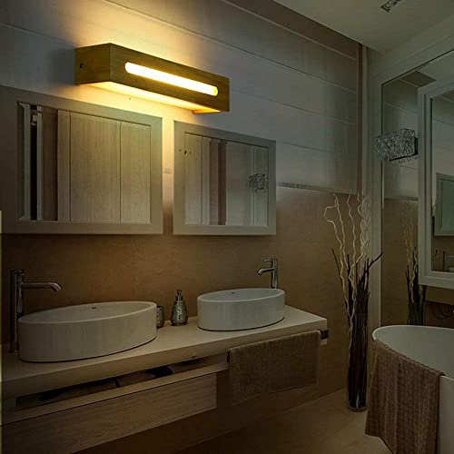 Luces de tocador de baño LED con luz cálida y estructura de madera 6