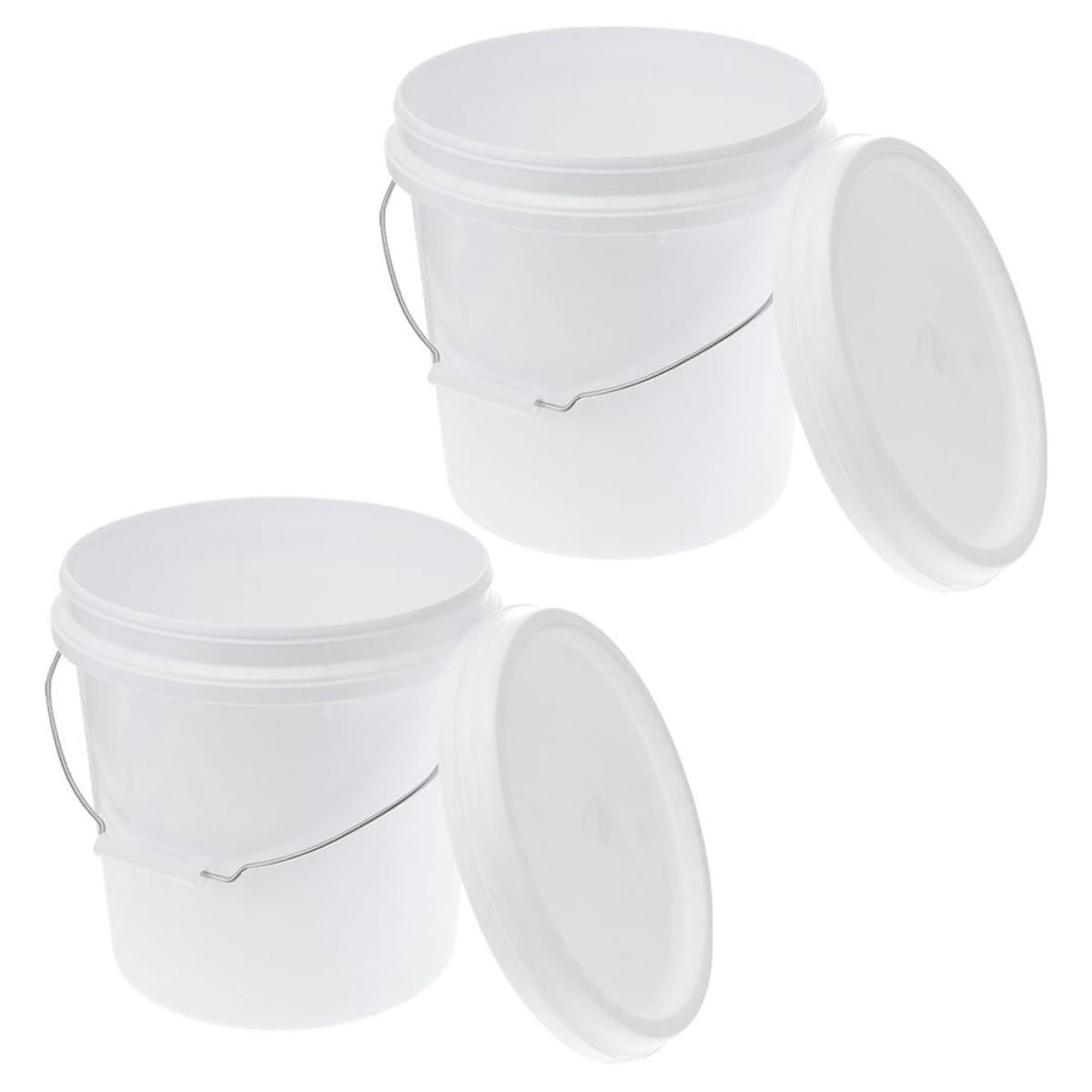 Lot de 2 Seaux de Peinture en Plastique Blanc 10l Ronds Couvercle