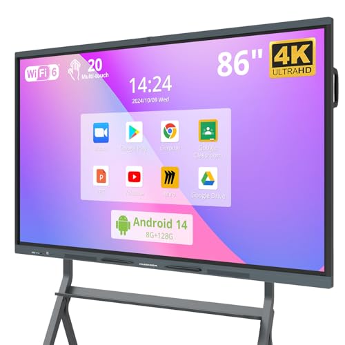 HUSHIDA 86? Smart Board, 4K UHD Interactive Whiteboard with Android 14 System and 13MP Camera, All in One Digital Whiteboard for Home, Classroom and Business (Wall Mount Included)