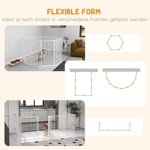 PawHut Welpenauslauf faltbar 90cm Hoch Freilaufgehege mit 8 Paneelen, Welpenlaufstall mit abschließbarer Tür, Hundelaufstall für drinnen und draußen, für mittelgroße Hunde, 154x154x90 cm, Weiß