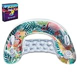 DEJIN Aufblasbarer Poolsessel für Erwachsene, XL 120 x 90 cm, Flamingo Pool-Liege mit 4 Getränkehaltern und 2 Griffen, Robustes 0,6 mm PVC, Schwimmring für See, Strand und Sommer Poolparty