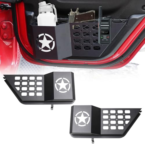 BESTAOO 2 PCS Metal Rear Door Storage Organizer for Jeep Wrangler, Door Side Insert Storage Box Pockets Compatible with 2018-2024 2025 Jeep Wrangler JL 4XE Gladiator JT Interior Accessories