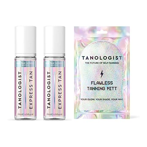 Tanologist Medium Mousse Tanning Bundle - 2 Bottles Hydrating Sunless Tanning Mousse with Flawless Tanning Mitt - Seamless, Airbrushed Tanning - Vegan and Cruelty Free - Medium Cover