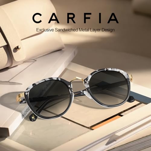 CARFIA Acetate Metal Bridge Sunglasses for Women Polarized UV Protection, Retro Fashion Ladies Sunnies Round Shades Eyewears3