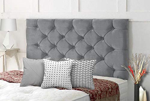 Affordable Chesterfield Headboards in Elegant Plush Velvet with Matching Buttons (5FT King- Height 24", Ice) — image 1