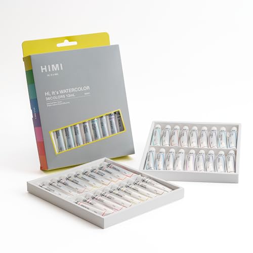 HIMI Watercolor Paint Tube Set - 36 Colors 12ml, with Rich Pigments, Non-Toxic, suitable for Beginners, Artists, and Hobby Painters. Beautiful Gifts for Art Supplies Painting