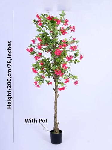 Image of ARICK DECOR 6.5Ft .Artificial Bougainvillea Flowers Tree in Pot, 6.5ft Realistic Faux Pink Silk Flower Plant, Peacock Shaped Extra Large Floor Decor for Home, Office & Balcony
