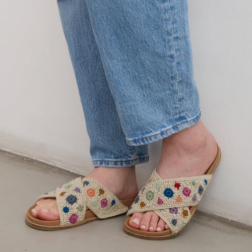 Image of The Sak Penelope Slide Sandal - Women's Flat Fashion Slides with Soft Cushion Sole -Hand Crochet Slip On Sandals For Everyday