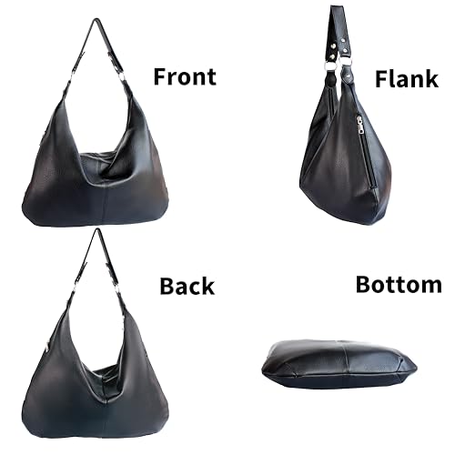 Large PU Leather Tote Bag for Women, Work Hobo Bags Multiple Pockets, Spacious Shoulder Bag, Black Womens Purses and Handbags4