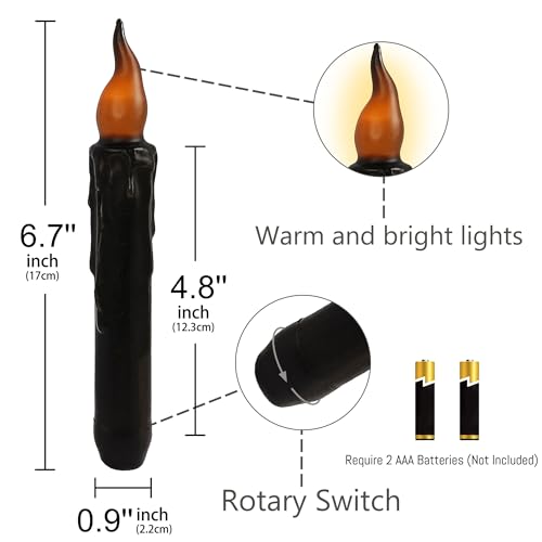 Image of Black Candlesticks Flameless Taper Candle, 4pcs Real Wax LED Tapered Candles Remote Dipped Candle 6inches Battery Chandelier for Enchanting Weddings Harry Potter Inspired Vigils,B