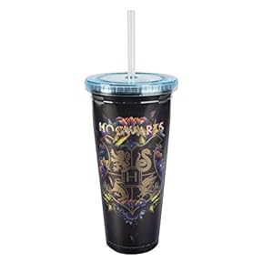 Harry Potter Hogwarts Travel Cup with Straw, 22 oz – Acrylic Tumbler with Gold Hogwarts Crest Design – Gift for Kids and…