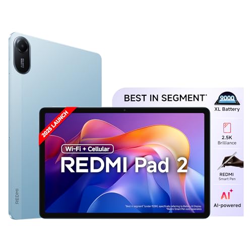 Redmi Pad 2 Wi-Fi + Cellular, Active Pen Support, 27.94cm(11") Model, 2.5K Sharp & Clear Display, 6GB, 128GB, All Day & More 9000mAh Battery, AI-Enabled, Dolby Atmos, HyperOS 2, Sky Blue view 1