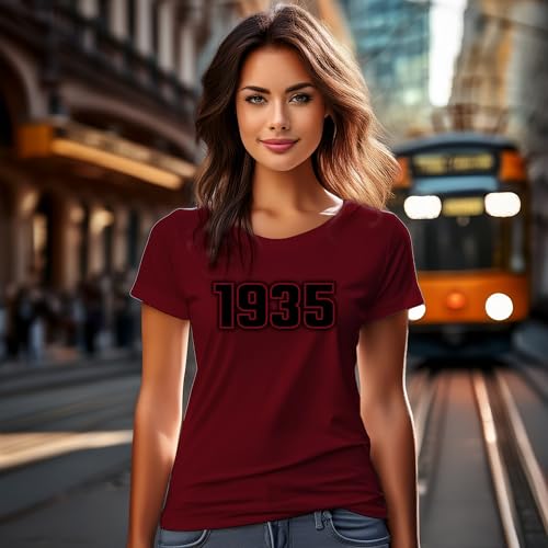 T-shirt 1935 femme bordeaux confection haut de gamme en maille fine - 2