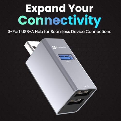 Image of Portronics Mport Link A 3-Port USB-A Hub, 1x USB 3.0 5Gbps, 2x USB 2.0 480Mbps, Aluminium Alloy Body, Fast Data Transfer, Plug & Play for Laptop, Keyboard, Mouse, USB Drive, Printer & HDDs, OTG (Grey)