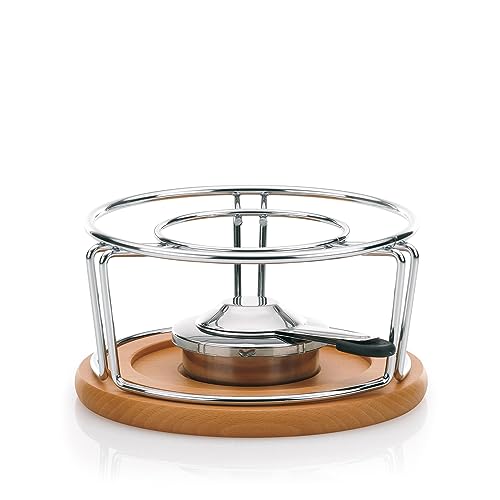 kela Käsefondue Rechaud mit Pastenbrenner NATURA, Metall Stövchen für Fondue verchromt, Brennpastenbehälter mit Buchenholz Untersetzer