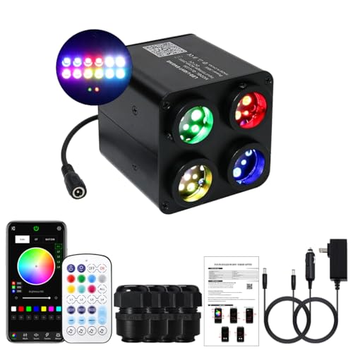Image of AKEPO 4 Color 36W RGBW Twinkle+Colorful Meteor Two-in-one Fiber Optic Light Source, 4 Ports Twinkle+RGB Shooting Star+Music Activated+Bluetooth APP+28-Key Remote Control Home /Car Starlight Headliner