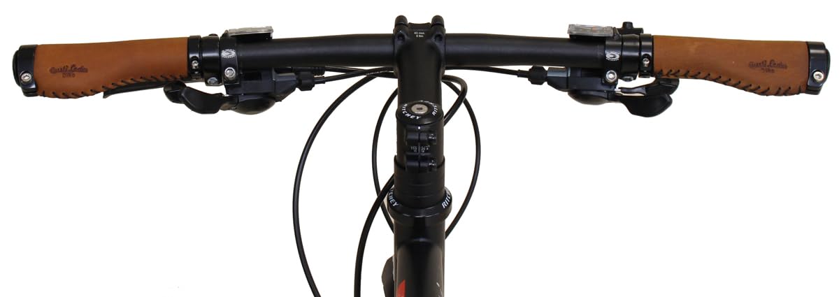 Gusti Cuir véritable - Phil A. Poignées de Guidon en Cuir véritable Poignées de vélo Marron Anneau métallique Lot de 2