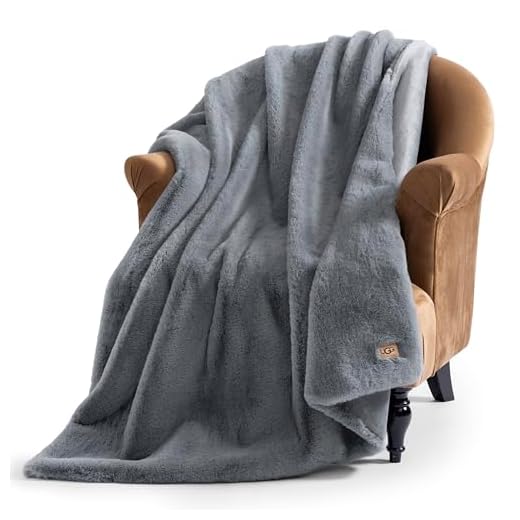 UGG Euphoria Plush Faux Fur Throw Blanket, Oversized Soft Throw for Couch or Bed, Luxury Home Decor, Giftable Christmas Blankets, Machine Washable, 50-inch x 70-inch, Chambray Blue Grey