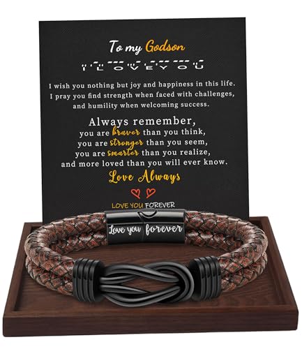 Gifts for Men Leather Bracelet Brown Braided Forever I Love You Gifts for Him Infinity Cuff Bracelets Birthday Gifts for Boyfriend Son Grandson Husband Dad Mens Fathers Day Gift