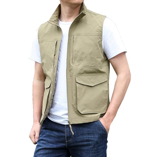 Chalecos de pesca para hombre Z12 caqui en talla XXXXL con bolsillos tácticos