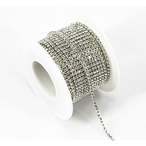 SUNMOVE 11 Yards 2MM Crystal Rhinestone Trim, Close Chain Trim,Rhinestone Strips for Sewing Crafts Ideal Wedding Party,Jewelry Making, Shoe Charms Cover