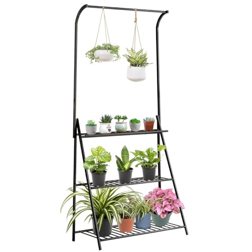 Heavy Duty 3-Tier Metal Plant Stand Outdoor Indoor with Wheels, L...