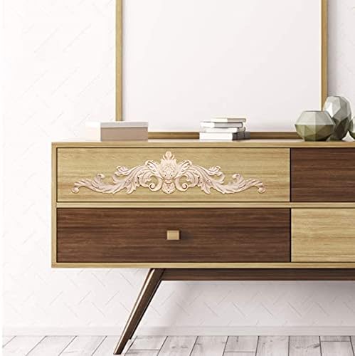 Liwein 4 pcs Wood Carving Decal Wood Carved Long Applique Onlay Unpainted Furniture Door Wood Carving Decoration for Cabinets Windows Cupboards Mirrors Furniture