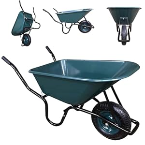 110 Litre 150kg Capacity Heavy Duty Outdoor Garden Trolley WheelBarrows with Pneumatic Tyre, Plastic Garden Cart Wheelbarrow in Green
