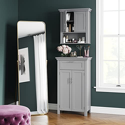 RiverRidge Somerset Two-Door Bathroom Storage Wall Cabinet Over the Toilet Storage with Adjustable Shelves Wall-Mounted Medicine Bathroom Cabinet with Mirrored Handles - Gray by RiverRidge - Image 7