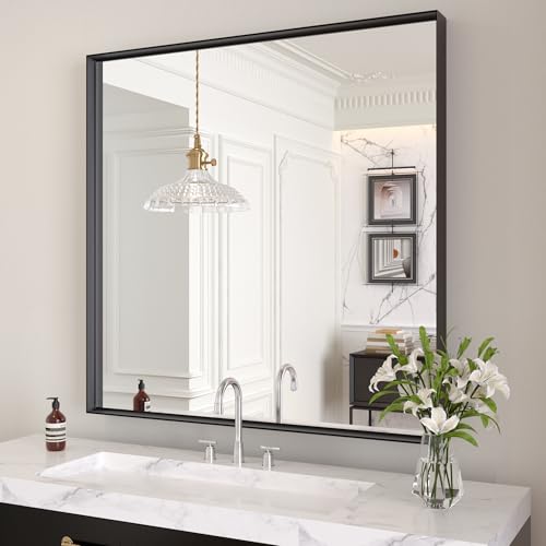 LOAAO Black Bathroom Mirror 30X30