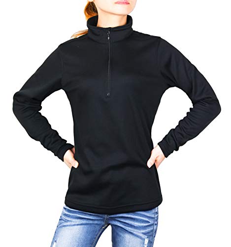 Litume Damen Pullover mit Bürste gefüttert, Quarter Reißverschluss, langärmelig, Polygiene Antimikrobieller Geruchsschutz, 100% Polyester-Fleece - schwarz - Groß Cover